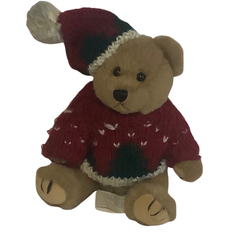 Vintage 1996 Chrisha Playful Plush Holiday Teddy Bear Red Sweater Santa Hat 8.5"